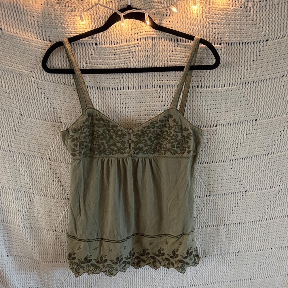 Lucky Brand Olive Green Floral Embroidered Camisole